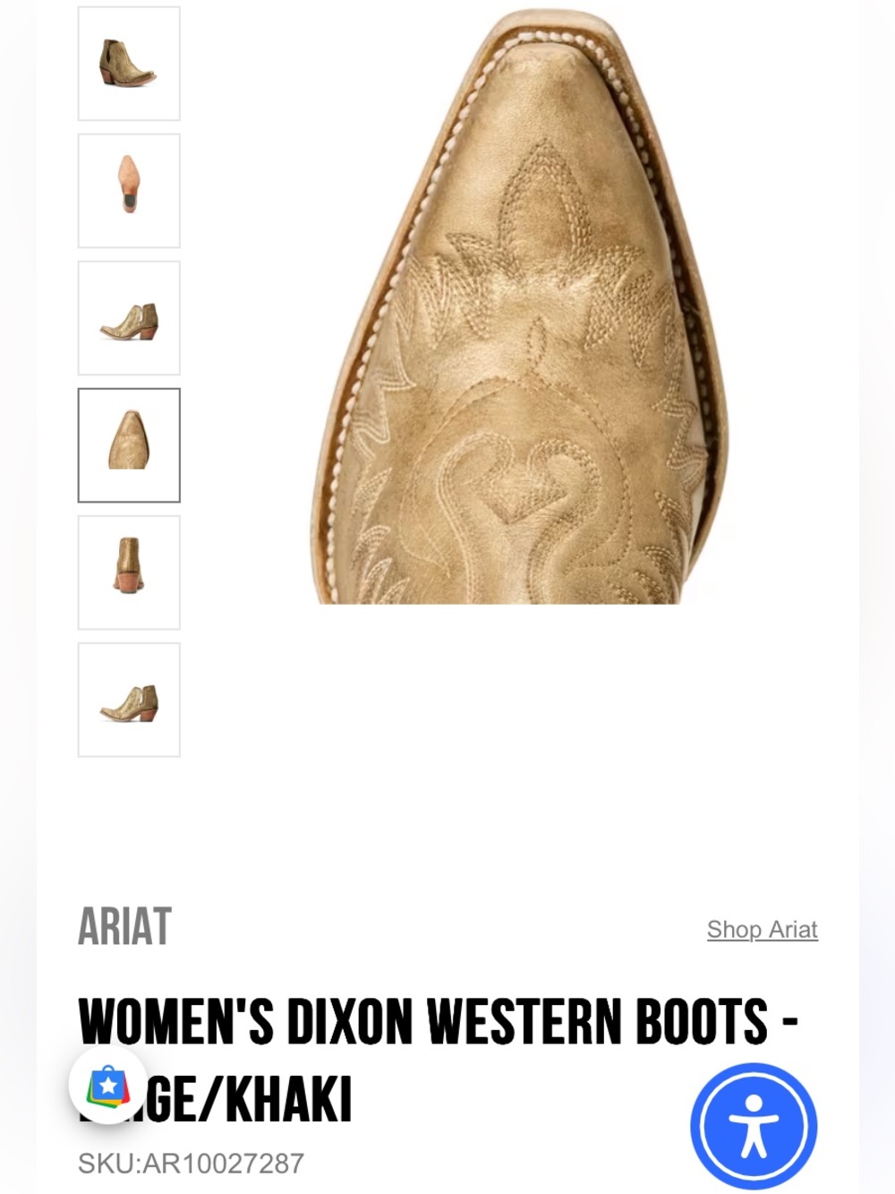 Ariat Y2K Dixon Distressed Gold Western Boots Size 7 Handcrafted Coastal Cowgirl - Picture 7 of 16